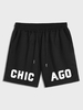 CHICAGO Letter Printed Drawstring Shorts Xl Black