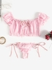 Chiffon Frilled Tied Sheer Lingerie Set M Light pink