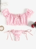 Chiffon Frilled Tied Sheer Lingerie Set S Light pink