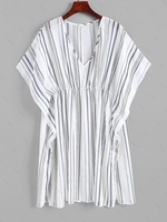 Chiffon Side Slit Stripes Cover Up Dress White