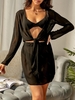 Chiffon Tie Front Cover Up Two Piece Dress S Black
