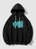 China Print Rib-knit Trim Hoodie Xl Black