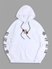 Chinese Character and Rose Printed Pullover Hoodie S White