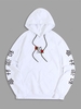Chinese Character and Rose Printed Pullover Hoodie Xl White