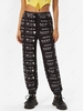 Chinese Character Oriental Drawstring High Waisted Pants S Black