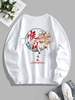 Chinese Character Print Oriental Pullover Sweatshirt L White