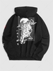 Chinese Characters and Tiger Print Pullover Hoodie L Black