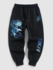 Chinese Characters Dragon Letter Graphic Thermal Lined Jogger Pants L Black