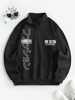 Chinese Characters Japanese Graphic Thermal Lined Quarter Zip Sweatshirt S Black