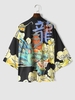 Chinese Dragon Clouds Print Drop Shoulder Kimono Cardigan Xxl Black