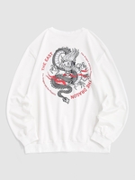Chinese Dragon Letter Graphic Sweatshirt 2xl White