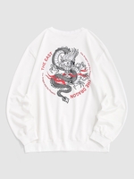 Chinese Dragon Letter Graphic Sweatshirt M White