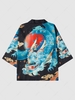 Chinese Dragon Print Half Sleeve Kimono Xl Cornflower blue