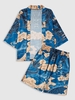 Chinese Dragon Print Kimono and Drawstring Beach Shorts Set Multi a