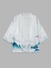 Chinese Painting Print Short Sleeve Kimono Xl White