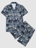 Chinese Painting Shirt And Shorts Set Xxl Dark slate grey