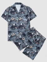 Chinese Painting Shirt And Shorts Set Xxl Dark slate grey
