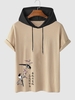 Chinese Style Ancient Poetry and Plum Blossom Pattern Streetwear Hooded T-shirt Xl Light coffee