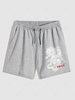 Chinese Style Dragon Pattern Drawstring Casual Shorts M Light gray