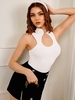Chinese Style Frog Button Cutout Bodysuit L White