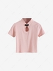 Chinese Style Frog Button Ribbed Keyhole T Shirt M Light pink