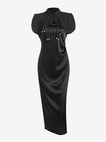 Chinese Style Side Slit Bolero Dress L Black