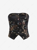 Chinoiserie Dragon Phoenix Jacquard Lace Up Corset Style Top L Black