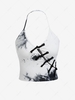 Chinoiserie Frog Fastener Tie Dye Halter Top L Black