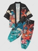 Chinoiserie Print Kimono Cardigan And Cropped Baggy Pants Set 2xl Cherry red