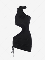 Choker Cut Out Cinched Bodycon Dress M Black
