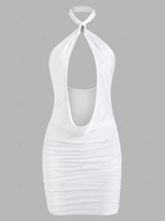 Choker Draped Ruched Backless Dress L White