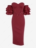Christmas Bandeau Midi Corset Dress with Detachable Ruffle Sleeves L Deep red