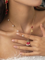 Christmas Bell Pendant Faux Pearl Decor Necklace