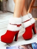 Christmas Bow Decor Side Zip Faux Fur Panel Platform Boots