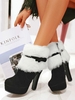 Christmas Bow Decor Side Zip Faux Fur Panel Platform Boots
