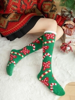 Christmas Bowknot and Lollipop Pattern Fuzzy Coral Fleece Knee-length Winter Socks