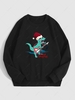 Christmas Cartoon Dinosaur Guitar Pattern Fleece-lined Sweatshirt L Black