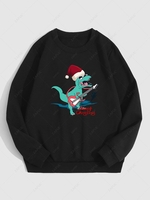 Christmas Cartoon Dinosaur Guitar Pattern Fleece-lined Sweatshirt L Black