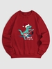 Christmas Cartoon Dinosaur Guitar Pattern Fleece-lined Sweatshirt L Red