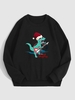 Christmas Cartoon Dinosaur Guitar Pattern Fleece-lined Sweatshirt Xl Black