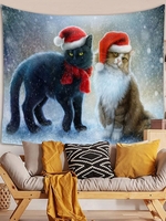 Christmas Cat Pattern Wall Hanging Tapestry