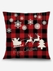 Christmas Checkerboard Snowflake Elk Pattern Decorative Pillowcase