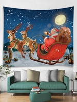 Christmas Deer and Santa Claus Print Tapestry