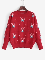 Christmas Elk Drop Shoulder Sweater Red