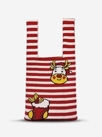 Christmas Elk Gift Pattern Knitted Tote Bag