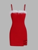 Christmas Fuzzy Feather Trim Buckle Detail Mini Dress M Red