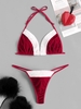 Christmas Fuzzy Velvet Pompom Bralette Set L Red