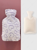 Christmas Gift 1000ML Higher Quality Rubber Hot Water Bottle Heating Pad With Fluffy Heart Flannel Cover Extra Large Extra Thick Hot Water Bag Hand Fe
