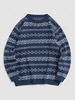 Christmas Gift Geometric Jacquard Crew Neck Pullover Sweater M Deep blue