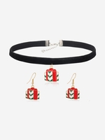 Christmas Gift Pattern Choker Necklace and Pendant Earrings Set